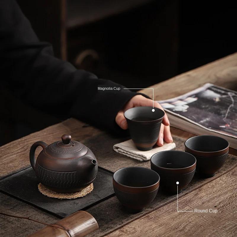Purple Pottery Teacup Handmade Blind Scrub Large Master Cup Ceramic Kung Fu Teacup Fragrance-Smelling Cup Tea Set Teacups
