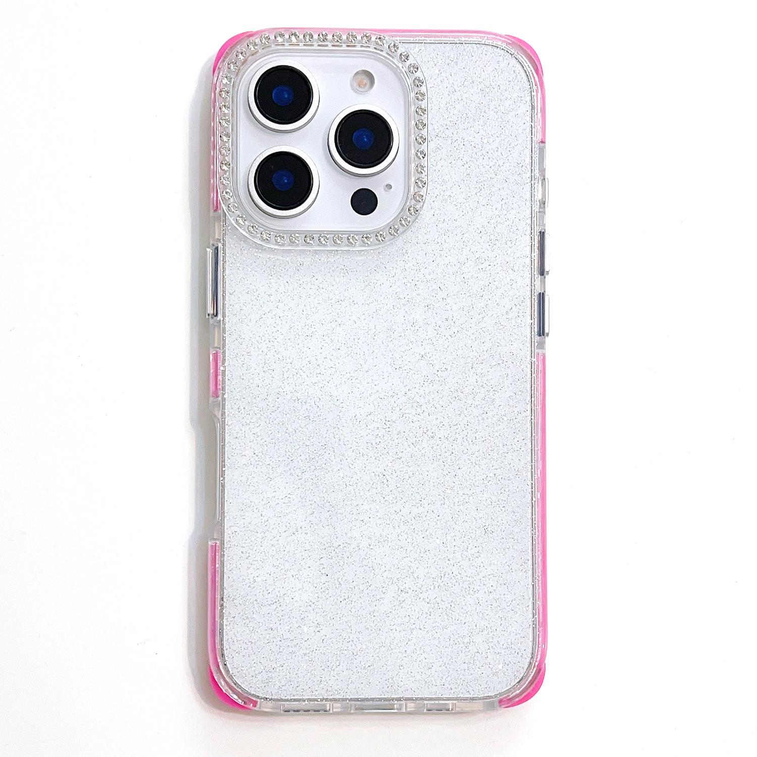 

For iPhone 16 Pro Max Case Rhinestone Decor Glitter TPU Anti Drop Phone Cover Rose