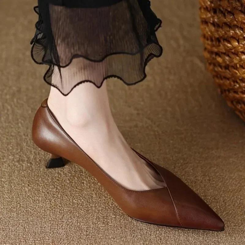 Fashion Luxury Pumps Shoes for Women Heeled Woman Medium Heel Stiletto Heels High Sandal Party Office 2025 Elegant Brown Small Heel Sexy