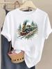 (Asian Size) watercolor tree style Tee Top Christmas Festival New Year Clothing T Shirt Women Fashion Print Female Woman Short Sleeve Graphic T-shirts