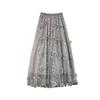 Women's High-End Pink 3D Embroidered Mesh Skirt - Summer High-Waist Slimming Midi Skirt