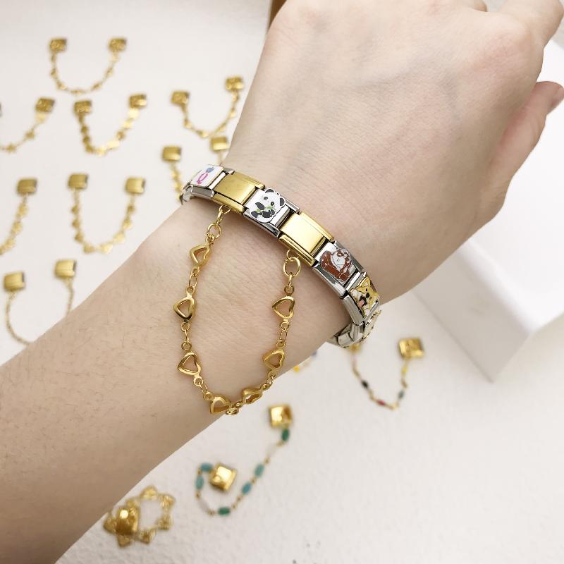 Fashion Women Stainless Steel Heart Chain Italian Charms Link Buckle Fit 9Mm Bracelet Diy Jewelry Accessories