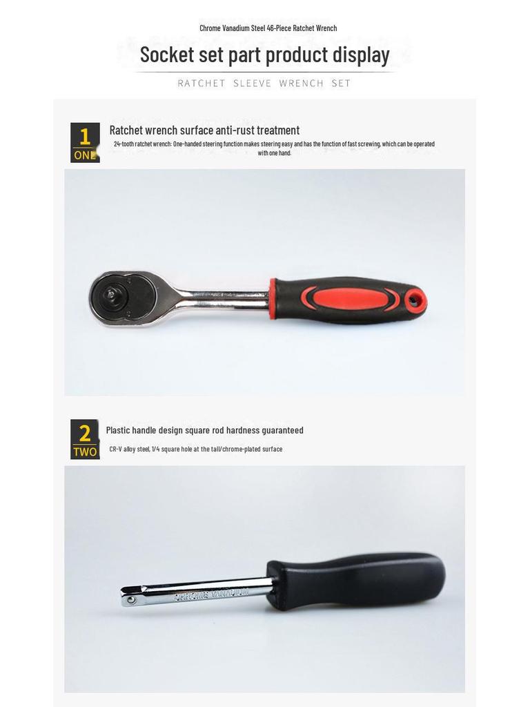 46-Piece Custom Socket Wrench & Ratchet Screwdriver Set for Auto Repair