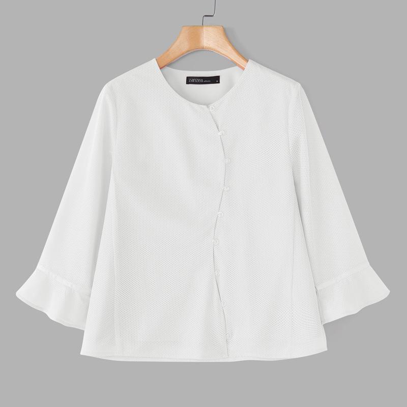 ZANZEA Women Casual Round Neck Solid Color Loose 3/4 Sleeve Blouse
