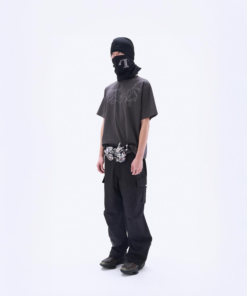 Tibioeseu Leather Detail Cargo Pants Black