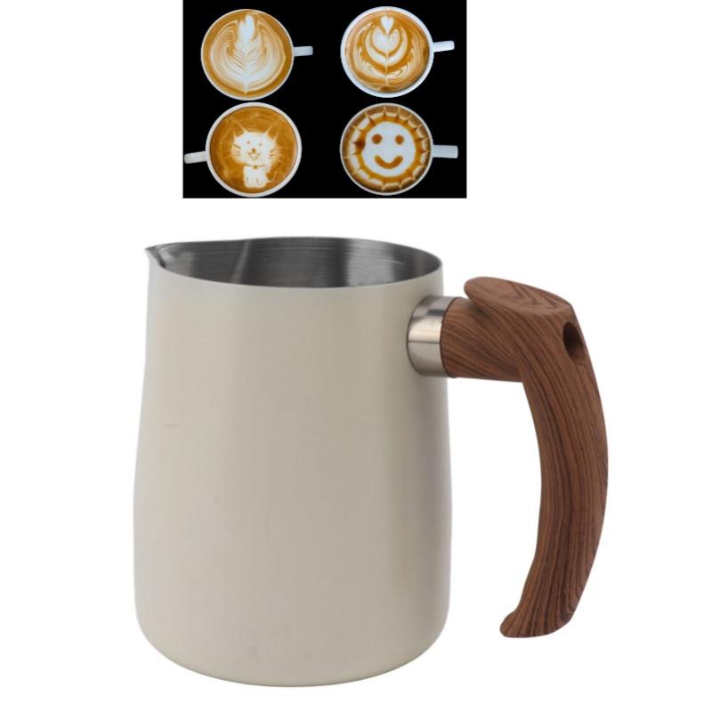 Milk Frothing Cup Inner Scale 304 Stainless Steel Dripless Spout Coffee Steaming Pitcher With Handle Matte Black 600ml