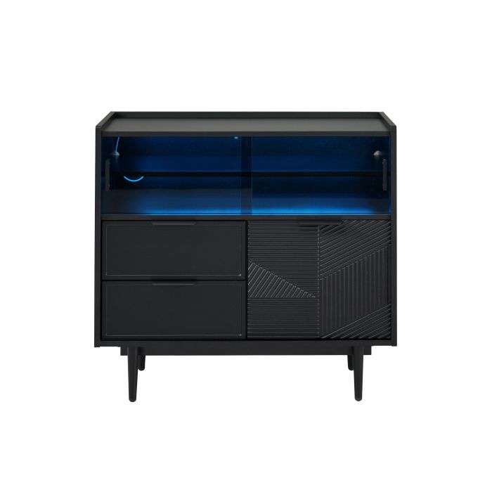 Armoire de rangement - Salle de bains - 80 cm - Porte en verre - Rampe lumineuse LED