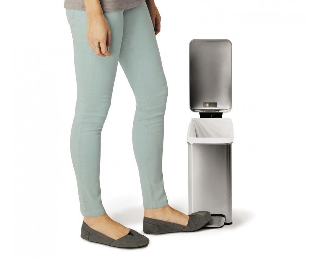 Simple Human 10-Liter Step Can Trash Can with Pedal-Operated Lid, Soft-Close, Antibacterial, Stainless Steel, 10L