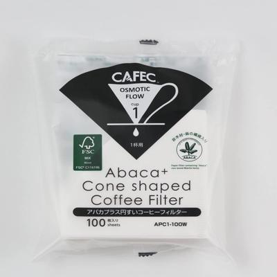 CAFEC Abaca Plus Kjegle Kaffefiltre, Enkel Kopp, 100 Filtre, 4-Pakning, APC1-100W