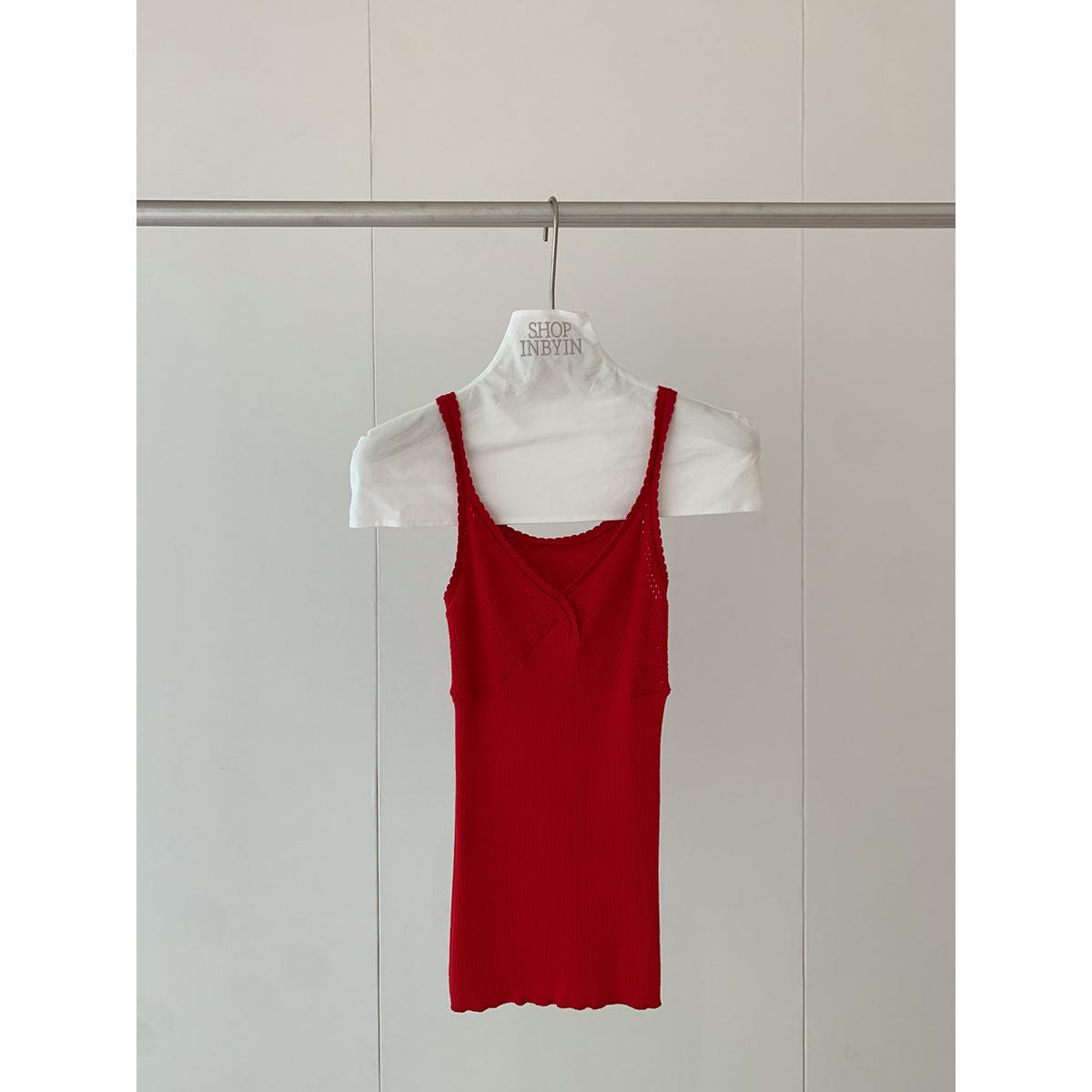 Elegant Hollow V-neck Knit Camisole - Stylish Slim Sleeveless Women s Top Small