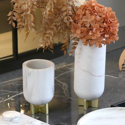 Cylindrical Imitation Marble Vase Ornaments Living Room Coffee Table TV Cabinet Large Diameter Flower Vessel Flower Arrangement Soft Decoration