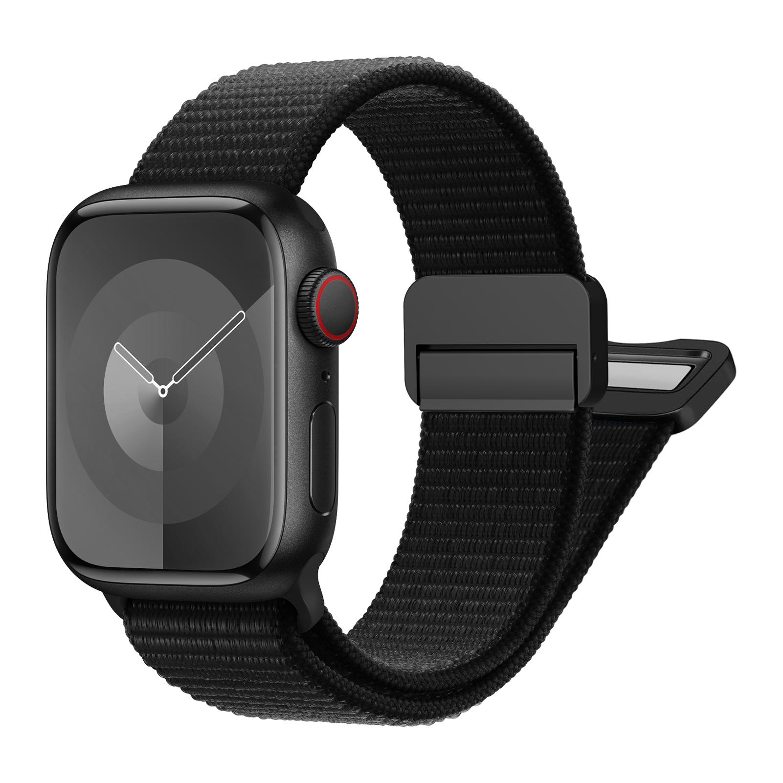 

Нейлоновые петлевые ремешки для Apple watch 10 ремешок 40 мм 45 мм 44 мм 49 мм 41 мм 42 мм Магнитный браслет iWatch серия 9 8 4 7 6 5 3 ultra 2 se S10-42mm 38 40 41mm чёрный