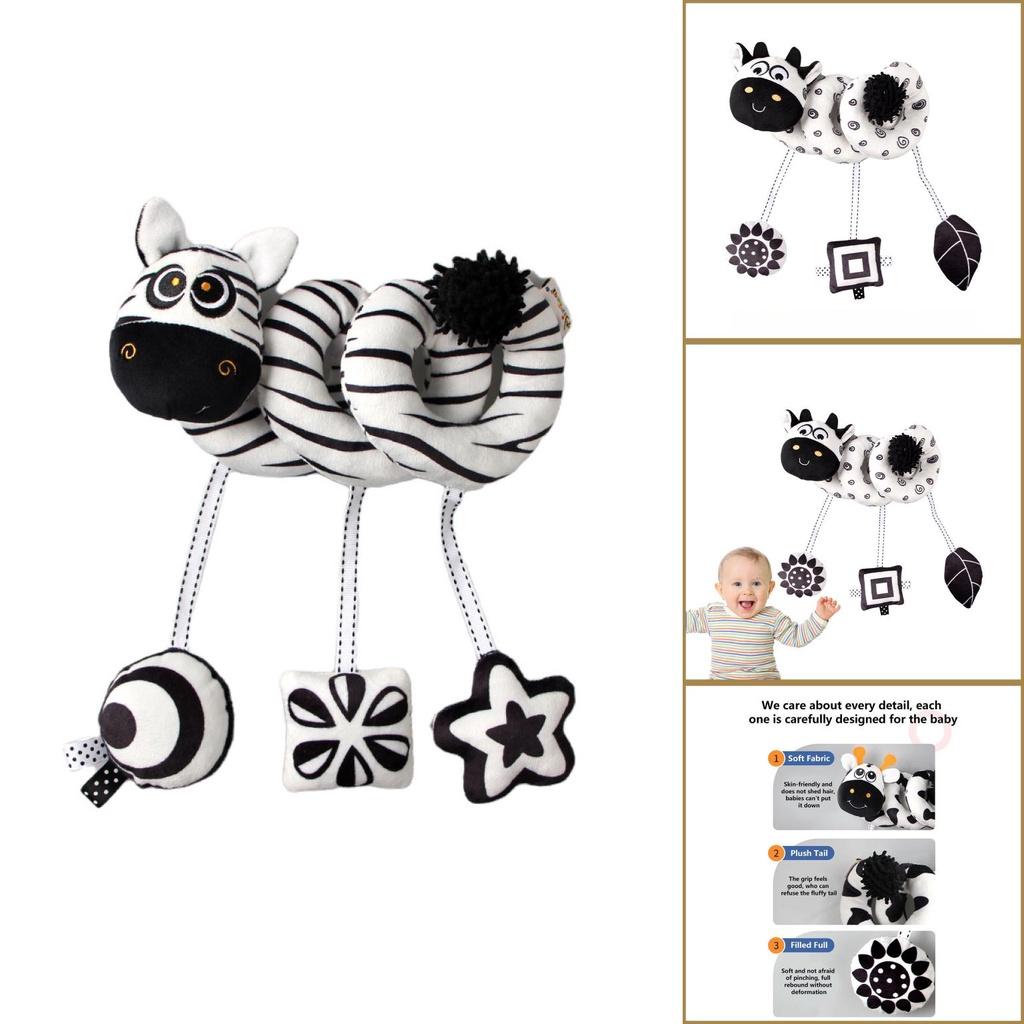 Plush Infant Crib Mobile With Bell Sound And Black White Animal Design
