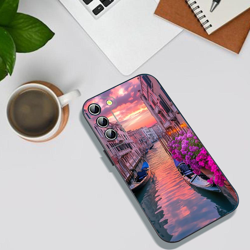 Water City Venice Phone Case For Samsung S24, S25 22,30,,Note20,Ultra,Lite,Ultra,5G,Plus,FE Black Cover