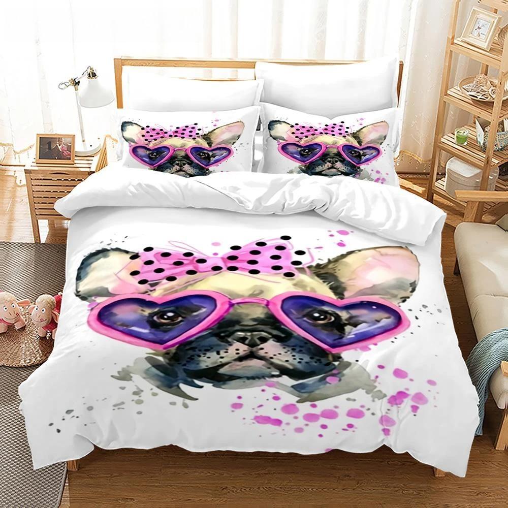 Cartoon Dog King Queen Duvet Cover Lovely Illustrated Pet Puppy Bedding Set Animal Quilt Cover 2/3pcs Polyester Comforter Cover