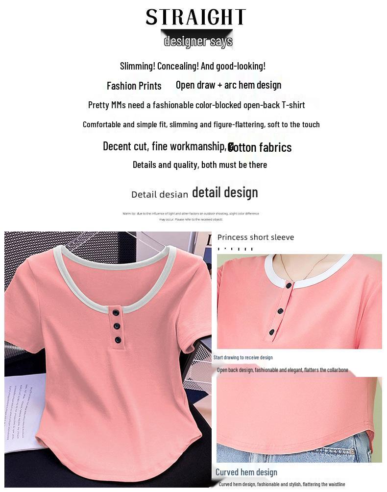 Summer 2025 Women's Plus Size Short Sleeve T-Shirt, 100% Pure Cotton, Tummy Covering, Casual American Style, Irregular Hem.