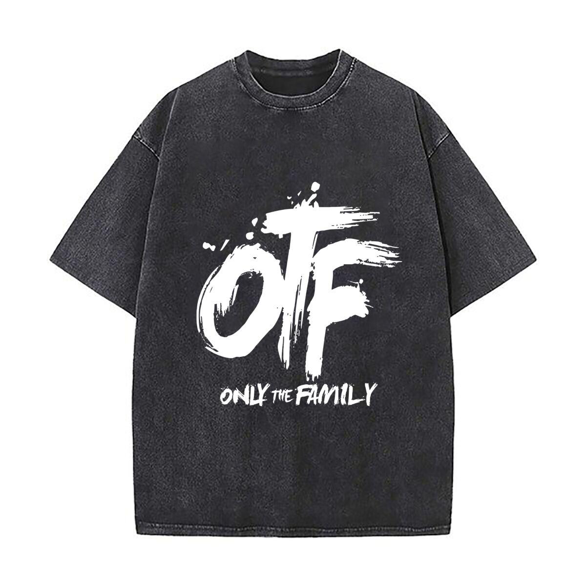 

Only the Family Bold Text Art Loose Solid Distressed T Shirt American Casual Crew Neck Top S