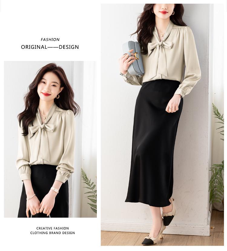 2024 Spring French Ribbon Bow Women’s Long-Sleeve Niche Tops