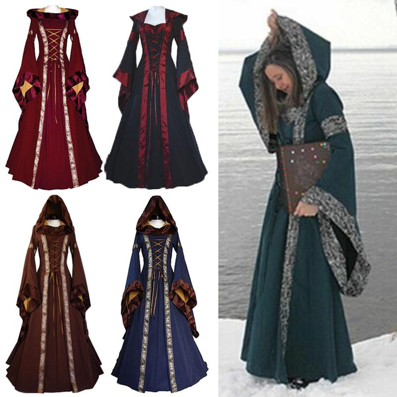 Medieval Vintage Womens Dress Costume Hooded Victorian Renaissance Dress Gothic