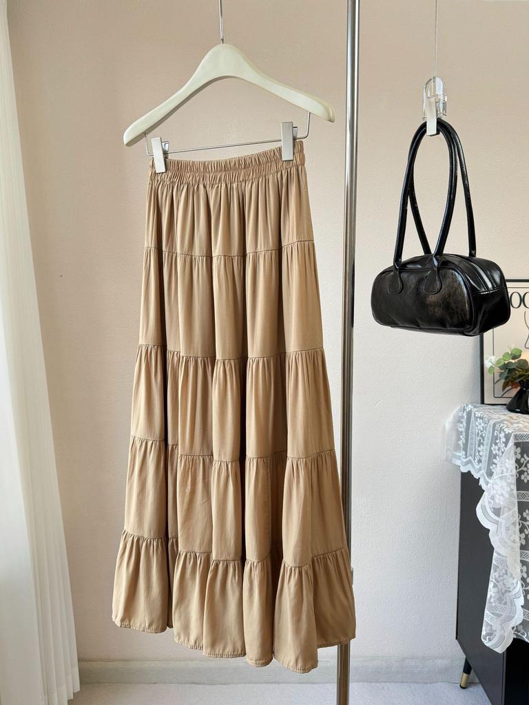 2026 New Korean Style High Waist Flowy Tiered Patchwork Skirt for Women