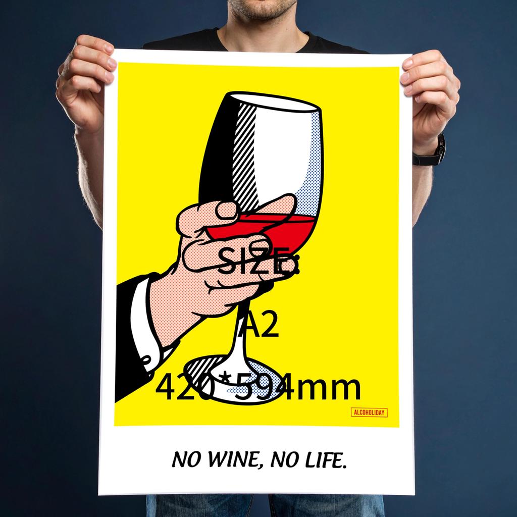 ALCOHOLIDAY Art Stylish Pop No No Life Poster, Poster, A2, Interior, Scandinavian, Alcohol, Wine, Art, Wine,