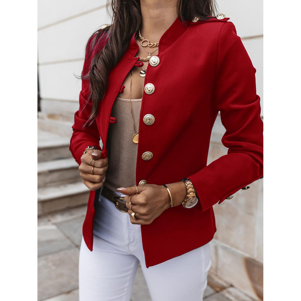 Fashion Single Breasted Jacket Solid Slim Female Bottons Sleeve Outerwear Office Women Long Coat Overall