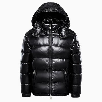 Weiße Daunenjacke aus Entendaunen mit schwarz glänzender Oberfläche für Männer und Frauen, große Jacke mit Kapuze und verdickter Brotjacke