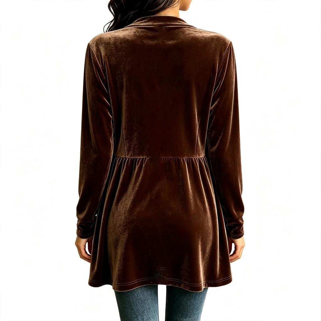Women's Velvet Cardigan Long Sleeve Loose Fit Casual Open Front Sweater