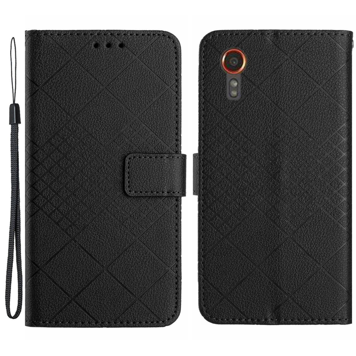 

HT06 For Samsung Galaxy Xcover7 Litchi Texture Leather Case Wallet Card Slots Cover Black