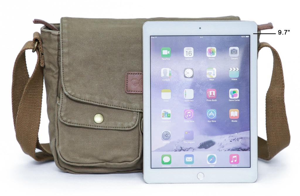 Gootium LM30624AMG Cotton Canvas Shoulder Bag Messenger Bag Unisex Olive Brown