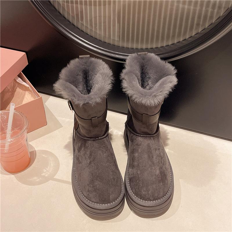 

Women s mid-calf large size soft sole heightening winter warm fur one snow boots padded lined ankle boots non-slip hiking sports cotton boots 35 серый