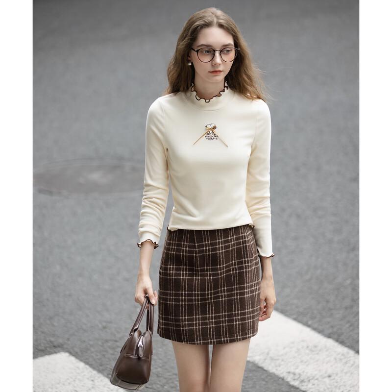 

TonLion Women s Snoopy Ruffle Trim Half-High Collar Base Layer Top S