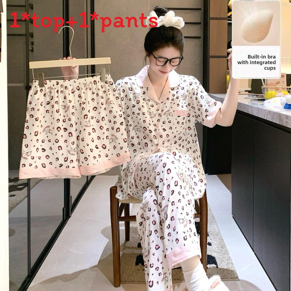 Cloud Cotton Sleepwear Set For Women With Chest Padding Summer Casual Homewear For Girls