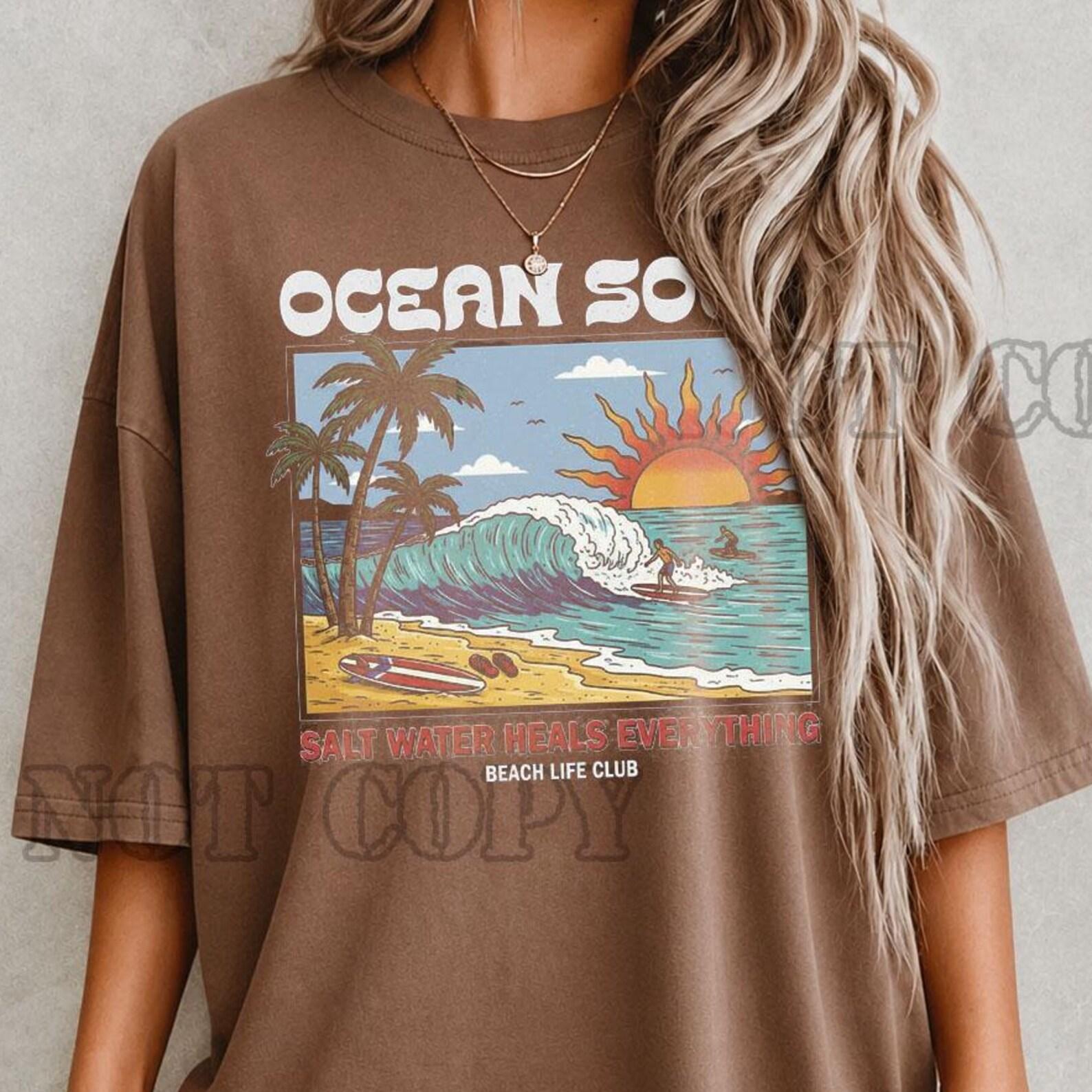 Ocean Soul Beach Shirt, Salt Water Heals Everything Tee, Vintage Surf Graphic Shirt, Coastal Summer Tee, Oversized Beachy Shirt,Vacation Tee S