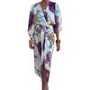 Women Abstract Print Wrap Midi Dress V Neck 3/4 Lantern Sleeve Tie Waist Boho Vacation Elegant Dress