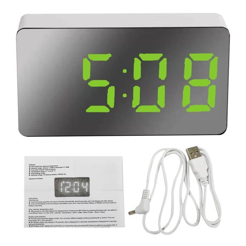 Mini Electronic Digital Alarm Clock Large Screen Car LED Mirror Travel Clock