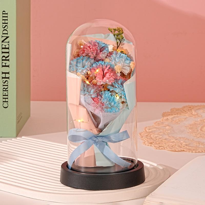 New Qixi Festival Valentine's Day Gift Rose Lantern Glass Cover Immortal Flowers Dried Flowers Bouquet Teachers' Day Carnation Ornament