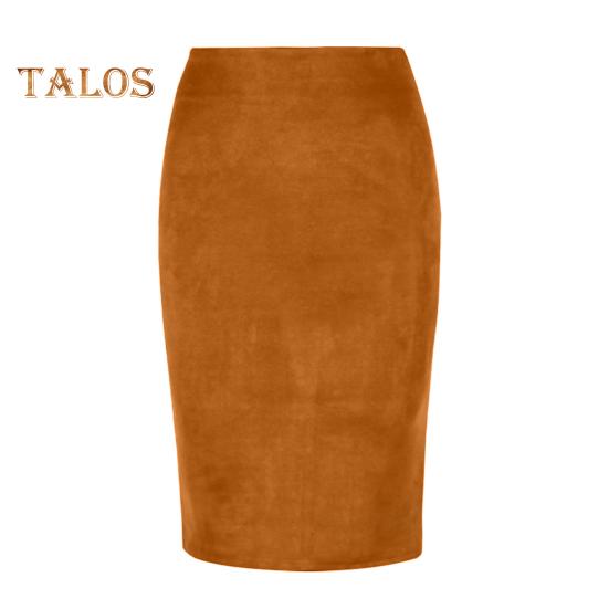 

Женская юбка-карандаш с высокой талией и бедрами, однотонная замшевая юбка с разрезом сзади, молния, планка, юбка длиной до колена XL коричневый