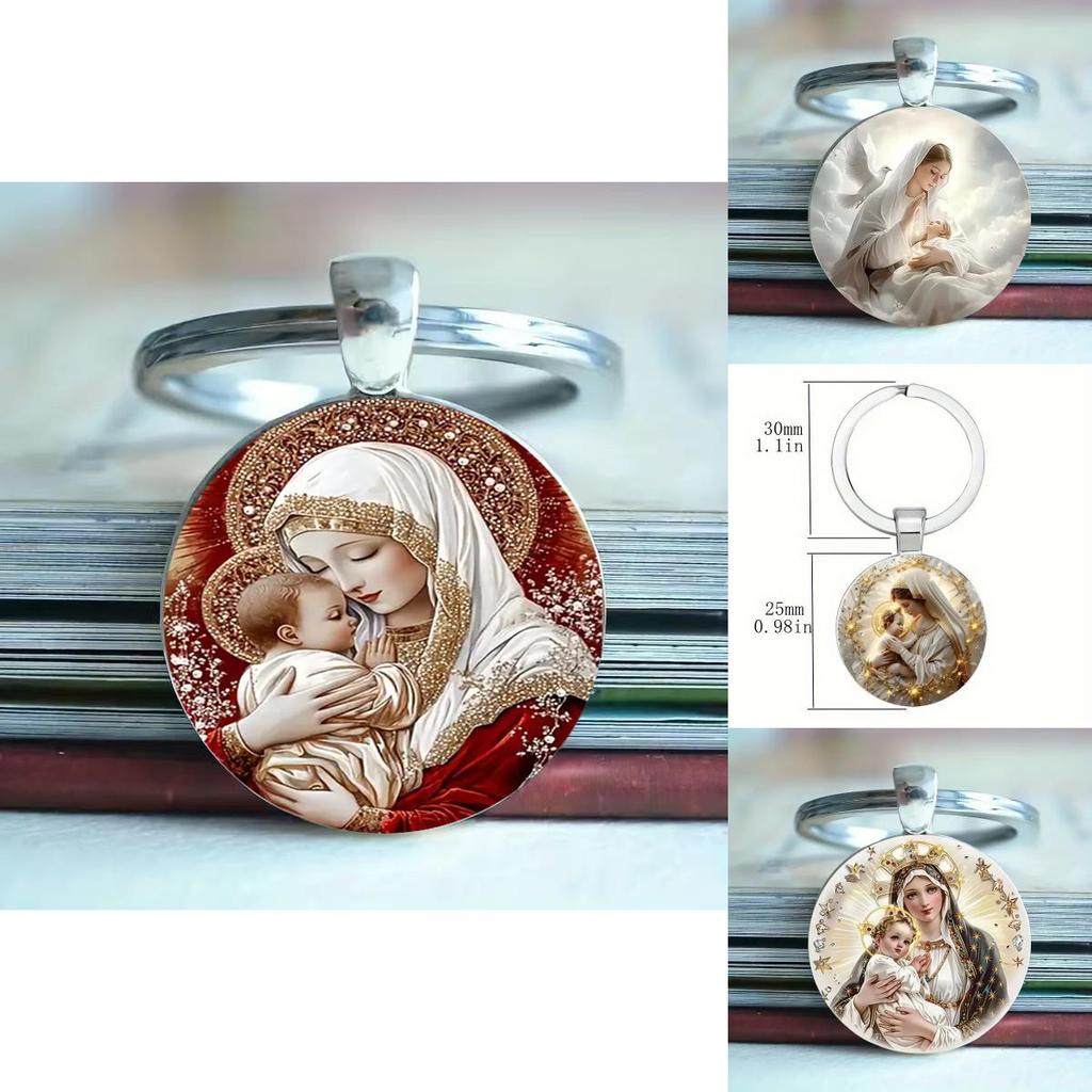 Blessed Virgin Mary Aluminum Round Keychain Gift For Religious Jewelry Collectors