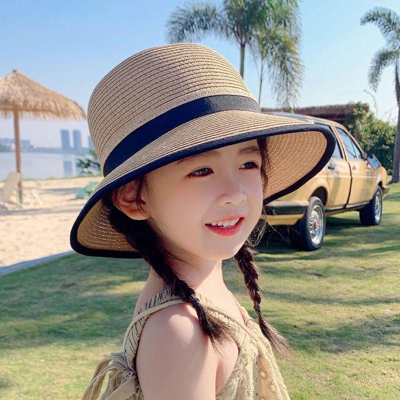 

2025 New Arrival Girl Summer Sun Hat Kids Baby Beach Travel UV Protection Bucket Hat Straw Hat Khaki 2-9 years old/head circumference 47-54cm