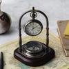 Antique Brass Nautical Vintage Style Table Clock with Wooden Base