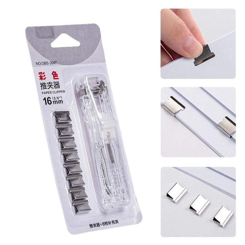 Manual Plastic Paper Clamp Dispenser with 8 Metal File Cllip Refills For Efficient Paper Archival Document Management