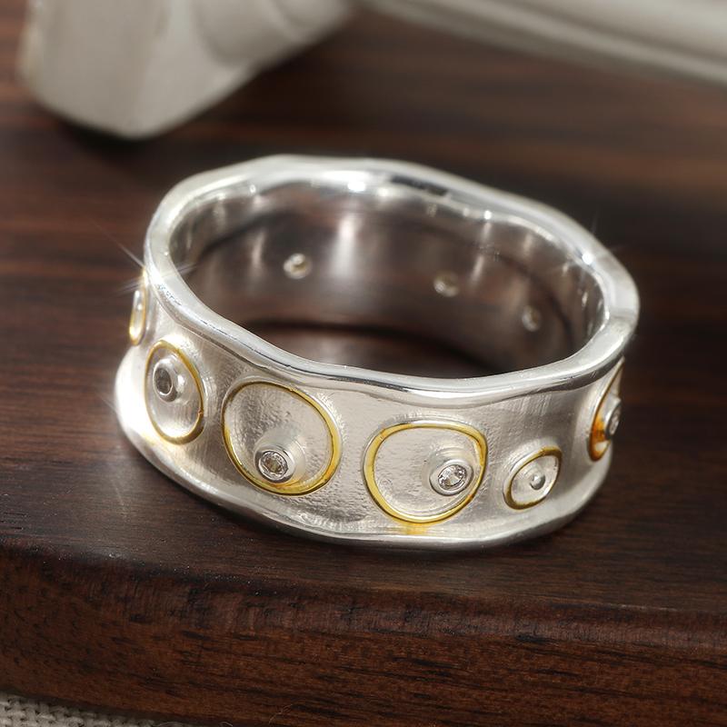 Vintage Handgeschnitzter Geometrie Damenring Zweifarbiges Metall Geometrie Tägliches Tragen Party Schmuck Jahrestagsgeschenk