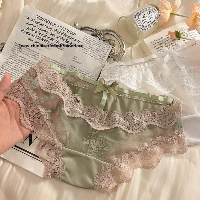 Damen Sommer Dünner Stil Reine Begierde Sexy Spitze Palastwind Bakteriostatisch Niedrige Taille Dreiecks-Slips