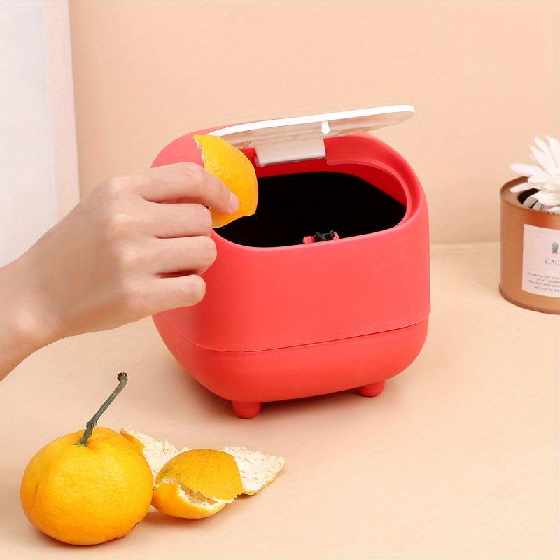 Desktop Trash Can with Quiet Close Lid Cute Character Design,Compact Plastic Bin for Home Office Kitchen Bathroom, Pastel Colors,Light Blue,Pink,Red