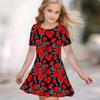 Girls 3D Print Dresses Kids Girl Party Short Sleeve Princess Dress Tank 3D  Rose  Print Dress