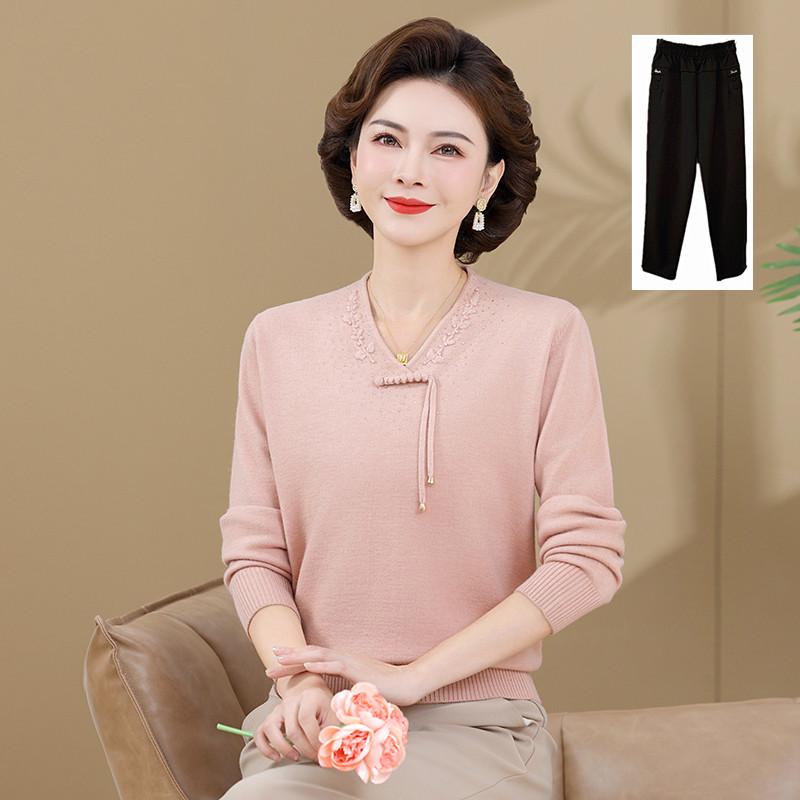 2025 New Style Red Winter Base Layer Top for Middle-Aged Women - Thickened Knitted Sweater