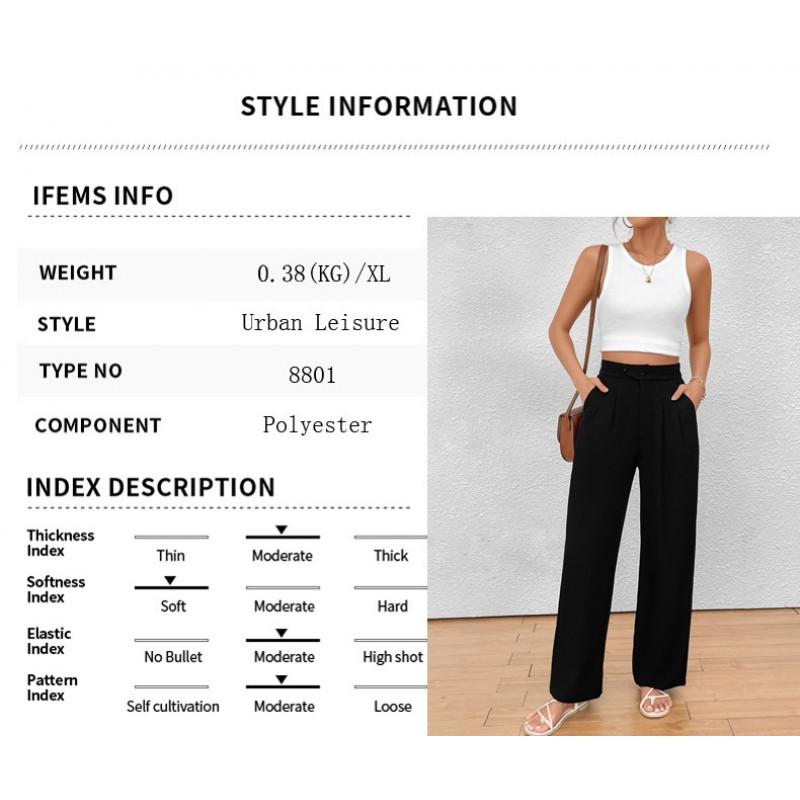 Womens Straight Leg Trousers Solid Color Commute Casual Pants Mid Waist Full Length Work