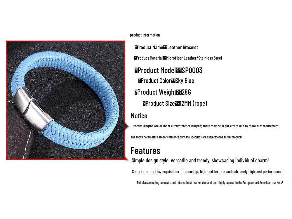WISH Popular Men's Titanium Steel Leather Fashion Bracelet Accessories