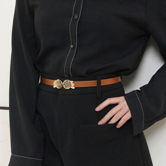 Women Belt Adjustable Imitation Leather Rose Pattern Buckle Waistband Dress Shirt Sweater Coat Accessory